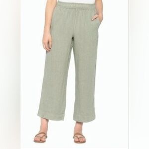 Linen Wide Leg Pants Sage Green Size XL 16.5" Waist Tahari Natural Cropped Beach
